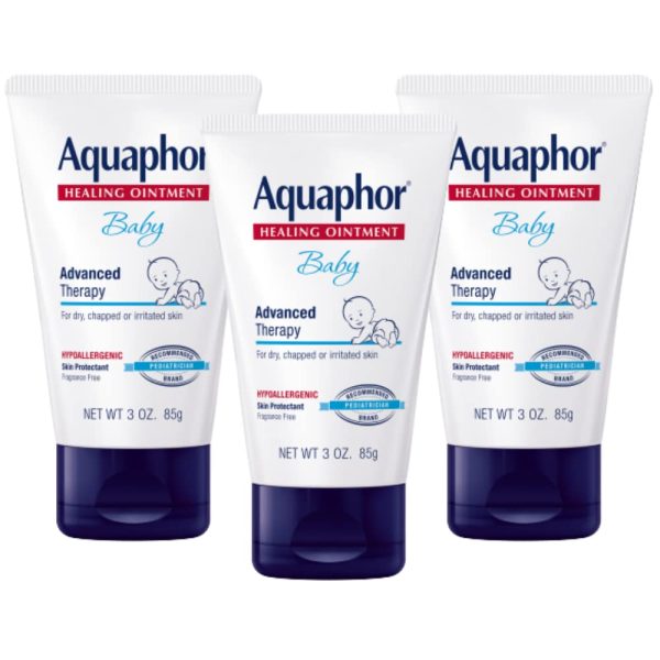Aquaphor Baby Healing Ointment, Advanced Therapy for Chapped Cheeks and Diaper Rash, 3 Ounce (Pack of 3) - 1