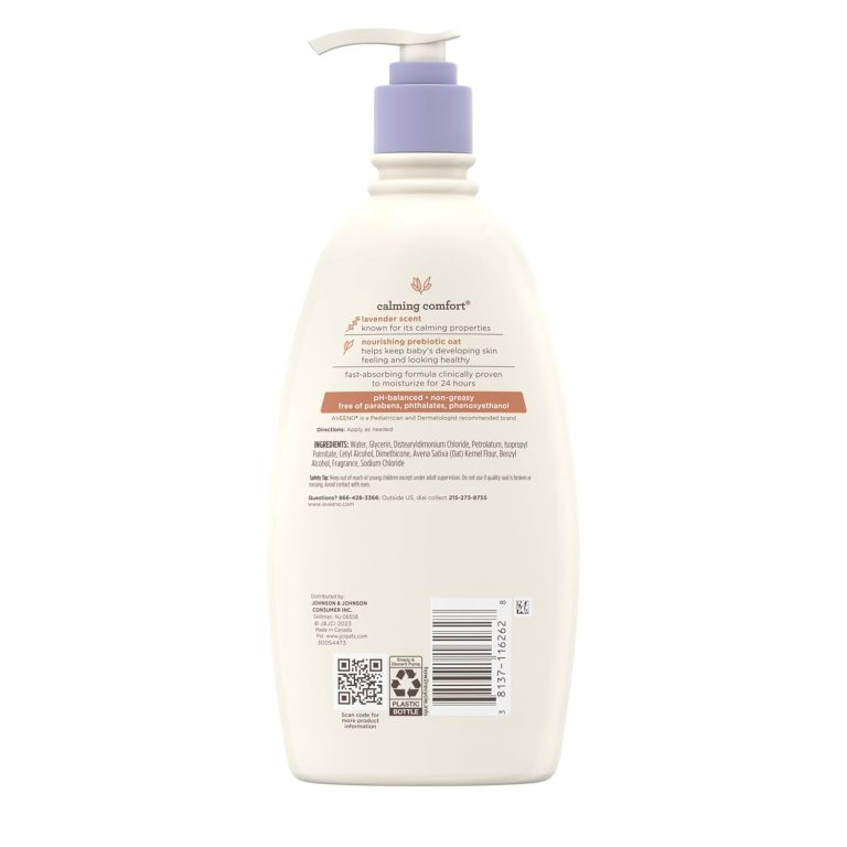 Aveeno Baby Calming Comfort Moisturizing Body Lotion with Relaxing Lavender & Vanilla Scents, Non-Greasy Baby Lotion, Nourishing Prebiotic Oatmeal, Paraben- & Phthalate-Free, 18 fl. oz