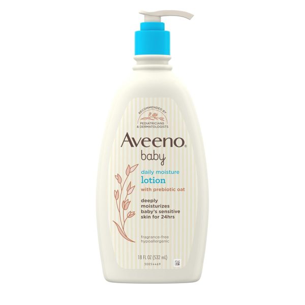 Aveeno Baby Daily Moisture Body Lotion for Sensitive Skin, Hypoallergenic Moisturizing Baby Lotion with Nourishing Oatmeal to Deeply Moisturize Baby's Skin, Fragrance-Free, 18 fl. oz - 1
