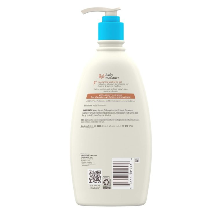 Aveeno Baby Daily Moisture Body Lotion for Sensitive Skin, Hypoallergenic Moisturizing Baby Lotion with Nourishing Oatmeal to Deeply Moisturize Baby's Skin, Fragrance-Free, 18 fl. oz