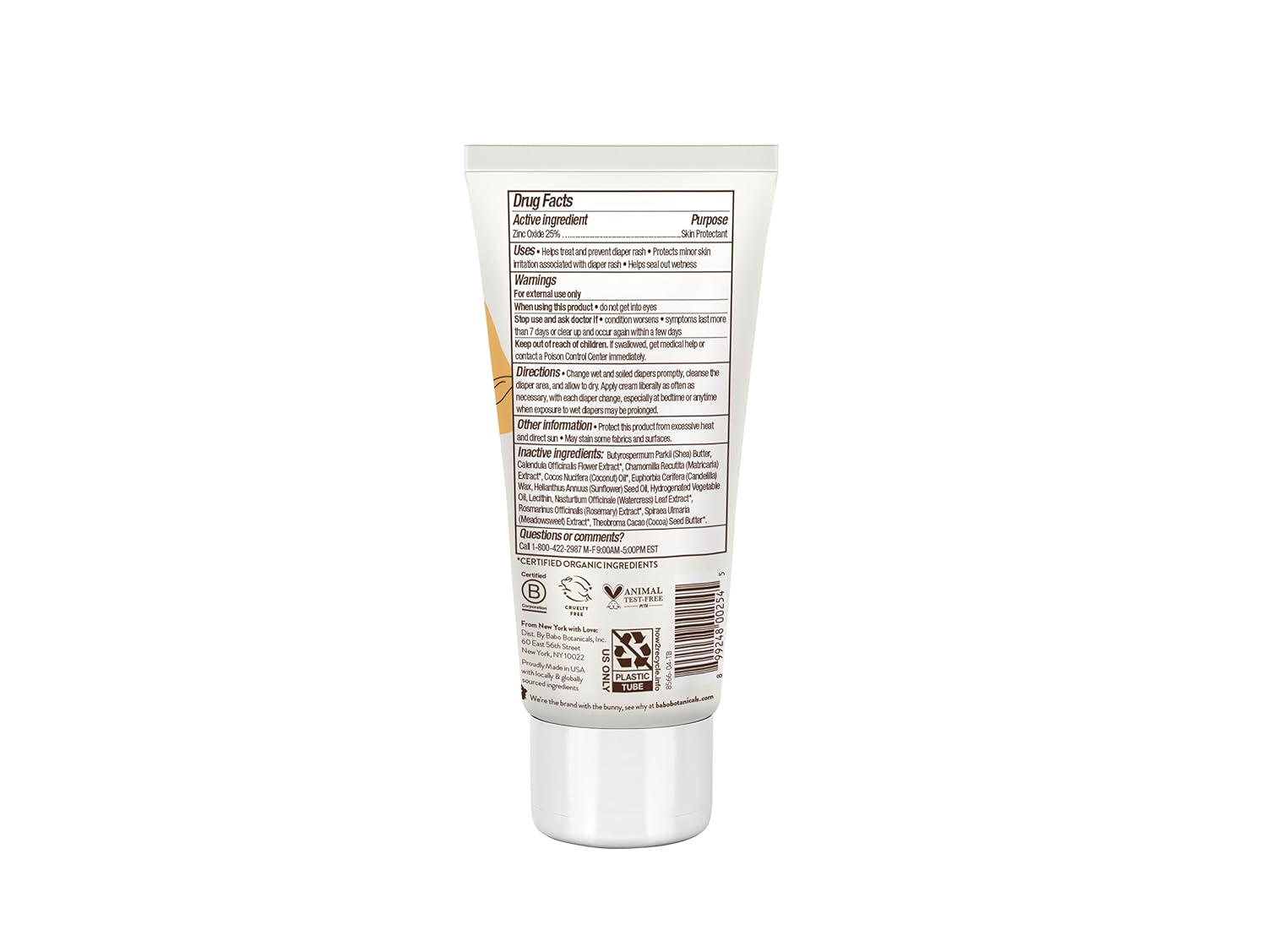 Babo Botanicals Sensitive Baby Fragrance-Free Diaper Cream - 25% Natural Zinc Oxide - Calendula, Shea & Cocoa Butter - EWG Verified - Vegan - 3