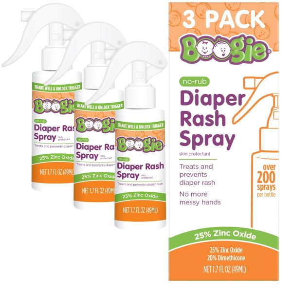 Baby Diaper Rash Cream Spray by Boogie Bottoms, No-Rub Touch Free Application for Sensitive Skin, Over 200 Sprays per Bottle, 1.7 oz, Pack of 3 - 1