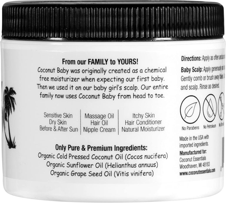 Coconut Baby Oil for Hair & Skin Care, Natural & Organic, Coconut Oil for Cradle Cap, and Infant Scalp Relief, Hair Oil for Adult and Newborn, Sensitive Skin Moisturizer, Unscented - 2 fl oz