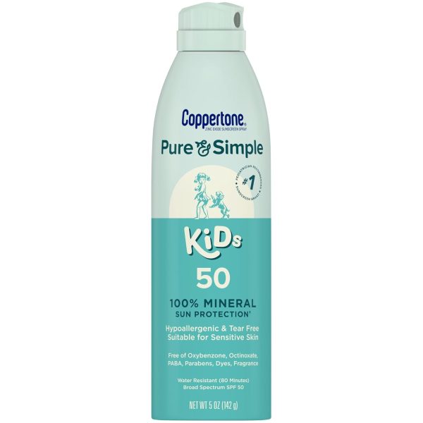 Coppertone Pure and Simple Kids Spray Sunscreen, SPF 50 Broad Spectrum Sunscreen for Kids, 5 Oz - 1