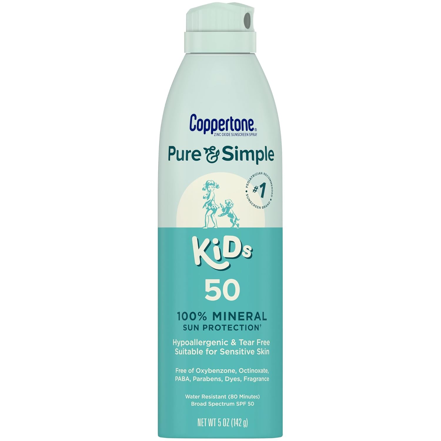 Coppertone Pure and Simple Kids Spray Sunscreen, SPF 50 Broad Spectrum Sunscreen for Kids, 5 Oz - 1