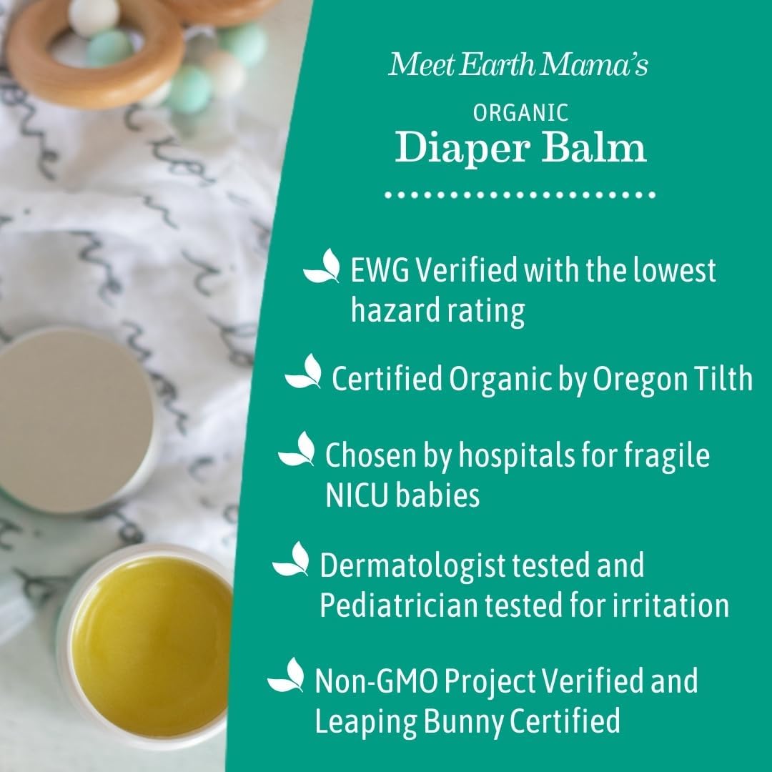 Earth Mama Organic Diaper Balm 2-Ounce - Diaper Cream for Baby - EWG Verified, Petroleum & Artificial Fragrance-Free with Calendula for Sensitive Skin - 5