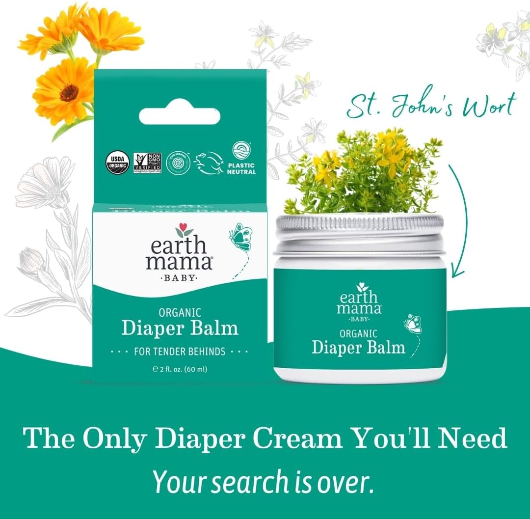 Earth Mama Organic Diaper Balm 2-Ounce - Diaper Cream for Baby - EWG Verified, Petroleum & Artificial Fragrance-Free with Calendula for Sensitive Skin - 7