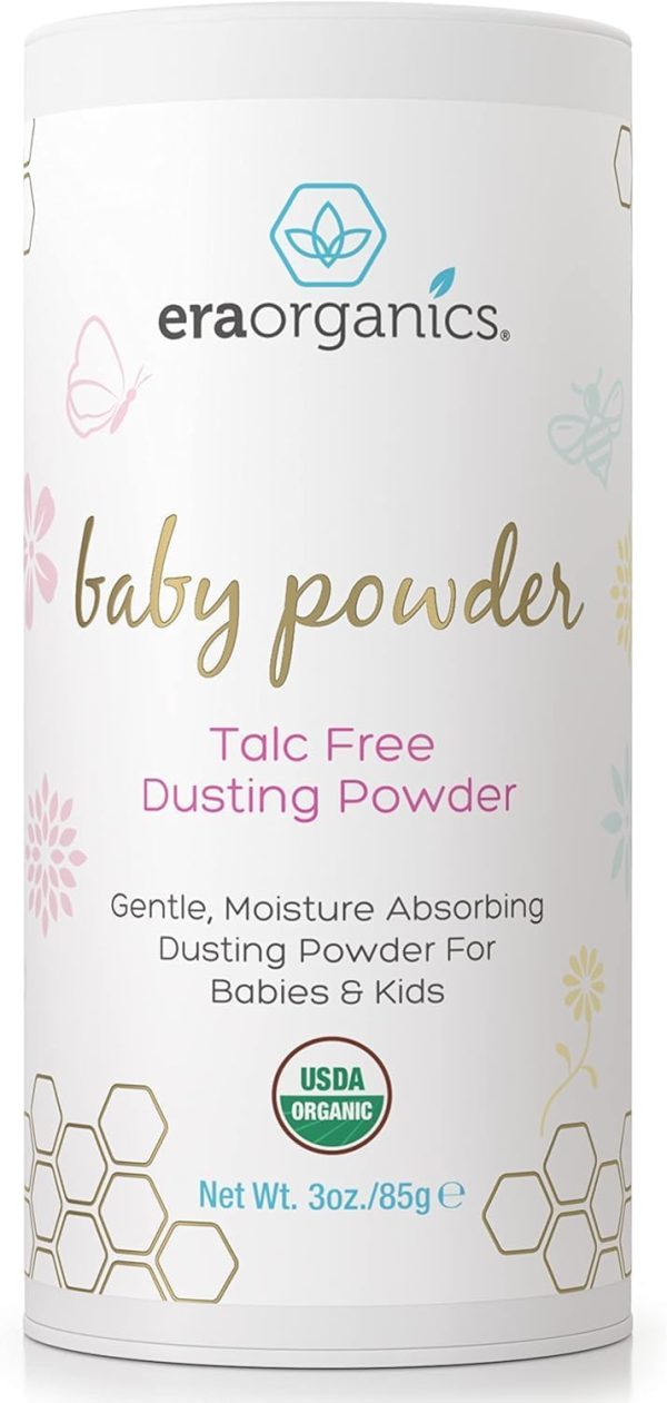 Era Organics Talc-Free Organic Baby Powder - USDA Organic Dusting Powder with Arrowroot, Calendula and Cornstarch for Newborns, Babies or Toddlers - Soothing, Fragrance Free, Made in USA - 1