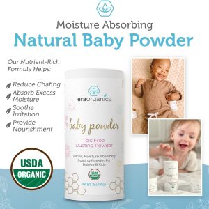 Era Organics Talc-Free Organic Baby Powder - USDA Organic Dusting Powder with Arrowroot, Calendula and Cornstarch for Newborns, Babies or Toddlers - Soothing, Fragrance Free, Made in USA - 4