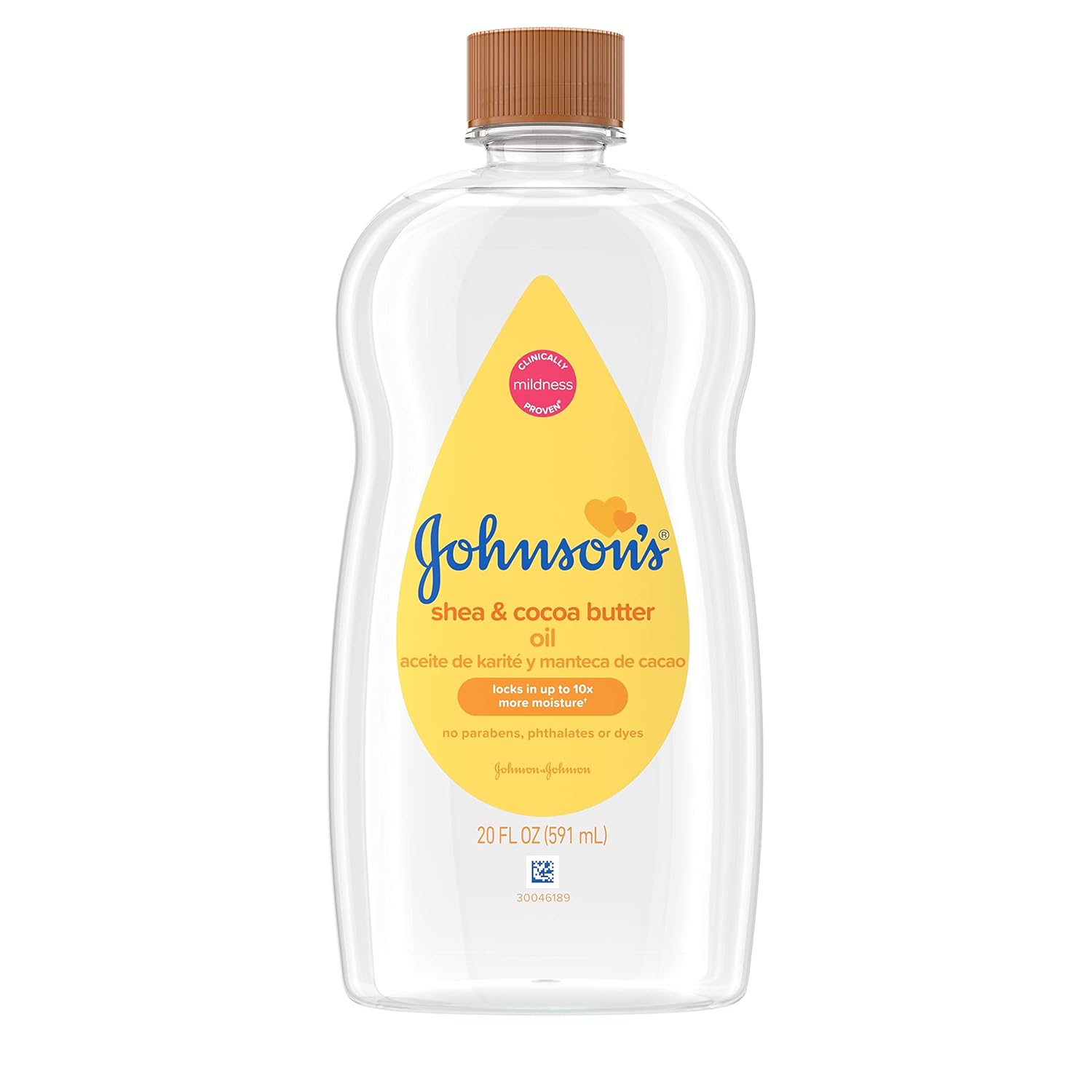 Johnson's Baby Oil, Mineral Oil Enriched with Shea & Cocoa Butter to Prevent Moisture Loss, Hypoallergenic, 20 fl. oz - 1