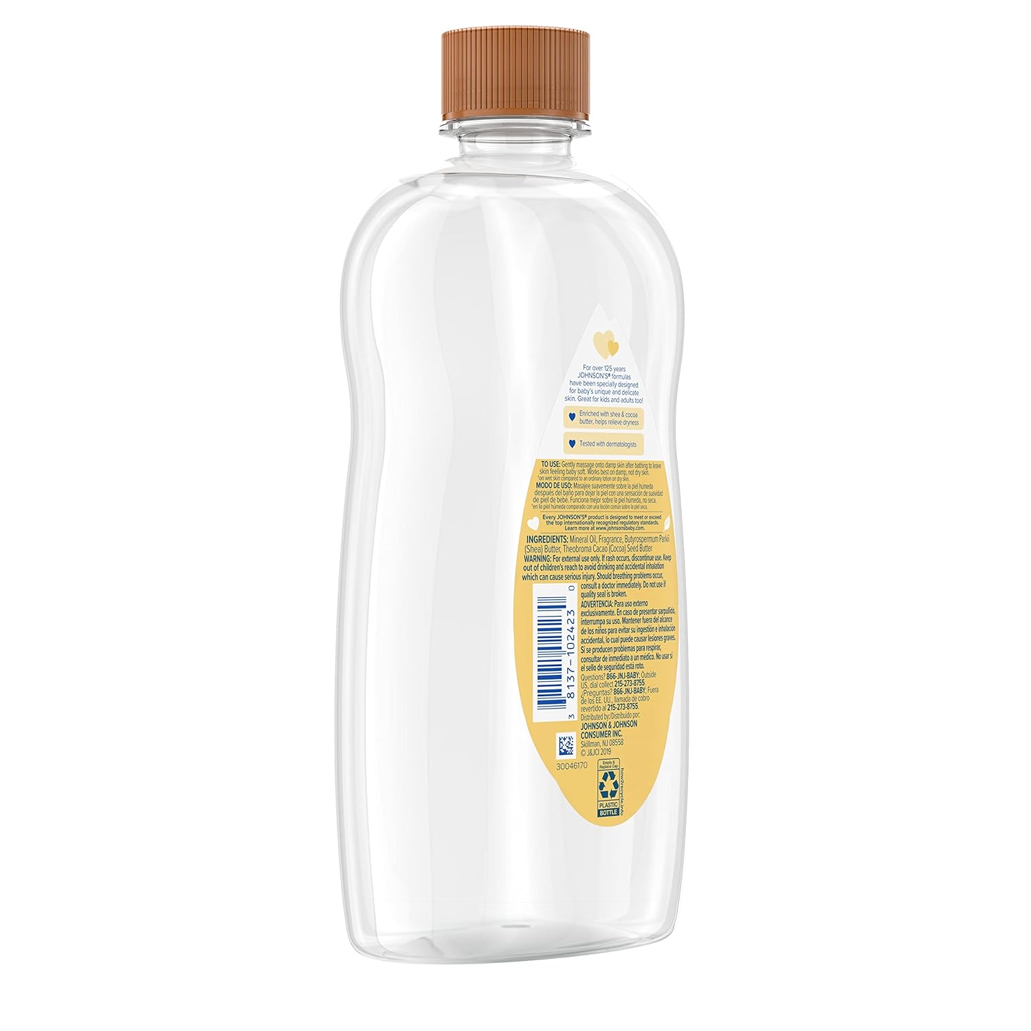 Johnson's Baby Oil, Mineral Oil Enriched with Shea & Cocoa Butter to Prevent Moisture Loss, Hypoallergenic, 20 fl. oz - 5