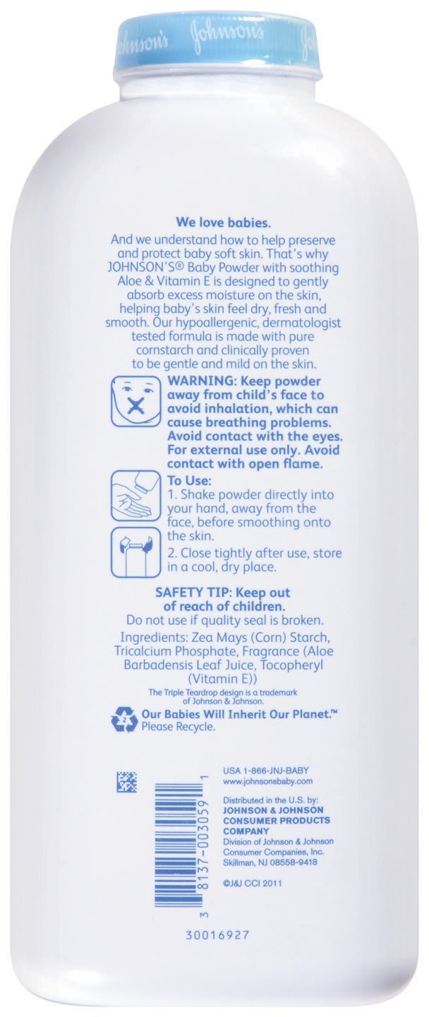 Johnson's Baby Powder with Naturally Derived Cornstarch, Aloe & Vitamin E for Delicate Skin, Hypoallergenic, Free of Parabens, Phthalates & Dyes for Gentle Baby Skin Care, 22 oz, 3 Pack - 3