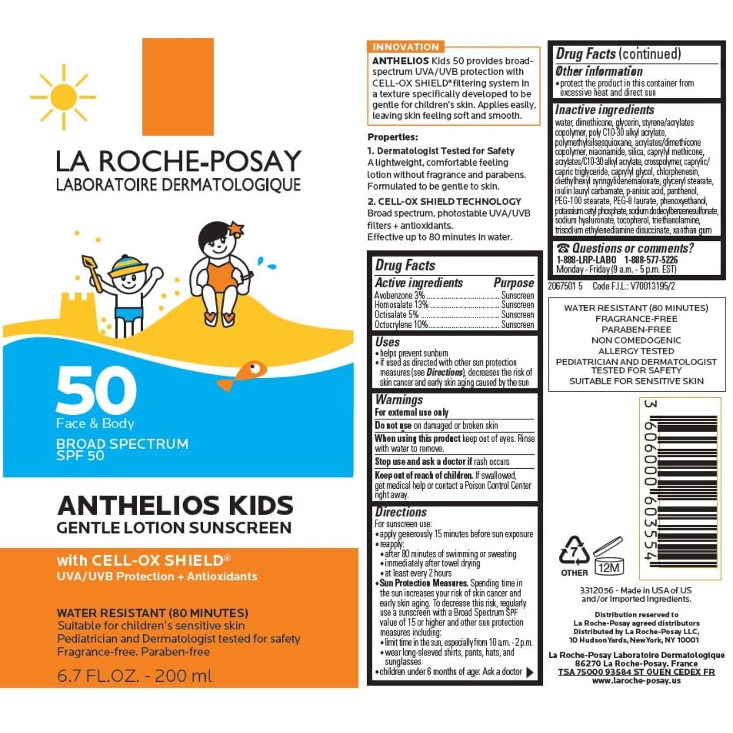 La Roche-Posay Anthelios Kids Gentle Lotion Sunscreen SPF 50, Broad Spectrum SPF + Antioxidants, Sunscreen For Kids, Octinoxate & Oxybenzone-Free, Pediatrician Tested, Non Comedogenic, Oil Free - 7
