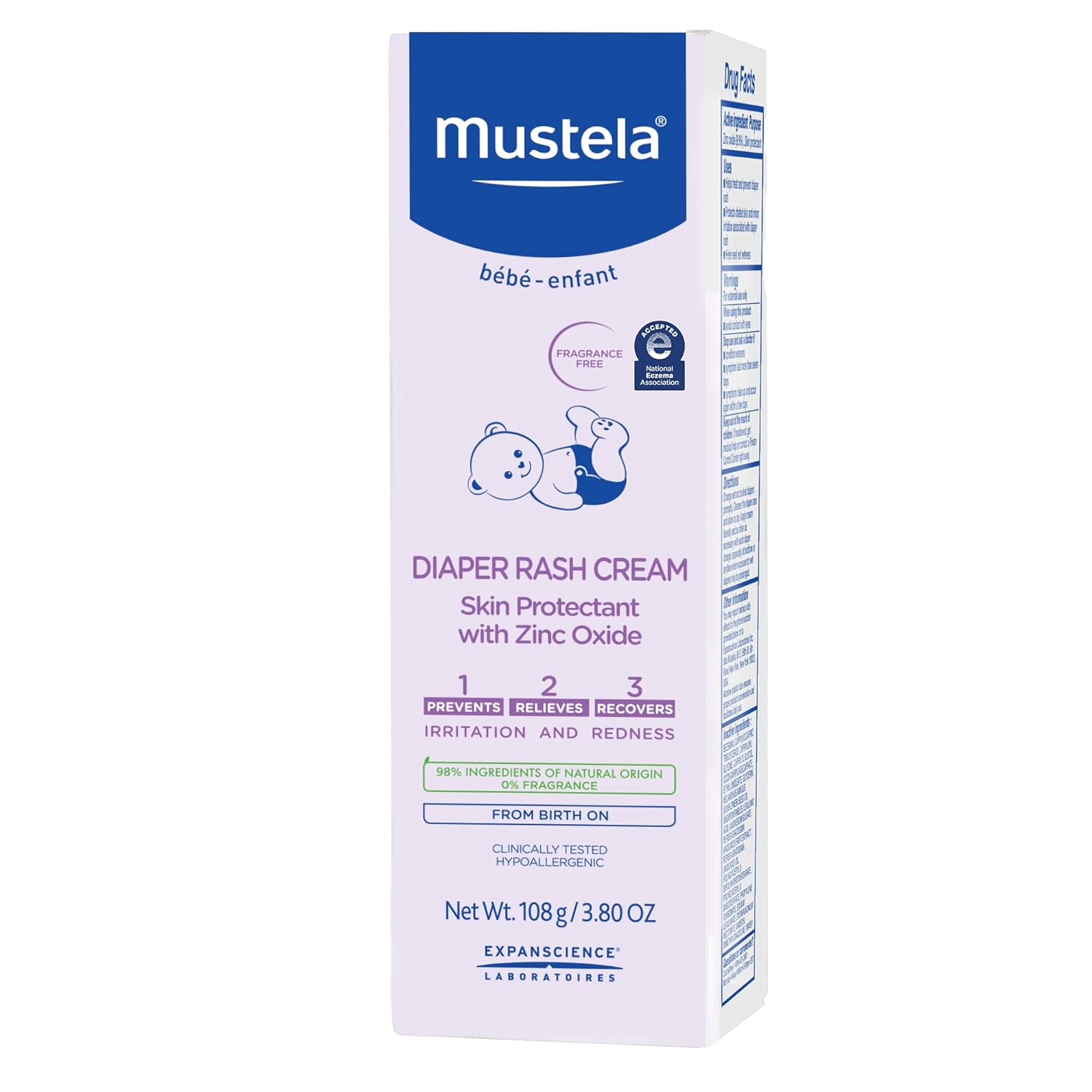 Mustela Baby Diaper Rash Cream 123 - Skin Protectant with Zinc Oxide - Fragrance Free & Paraben Free - with 98% Natural Ingredients - Various Packaging - 2