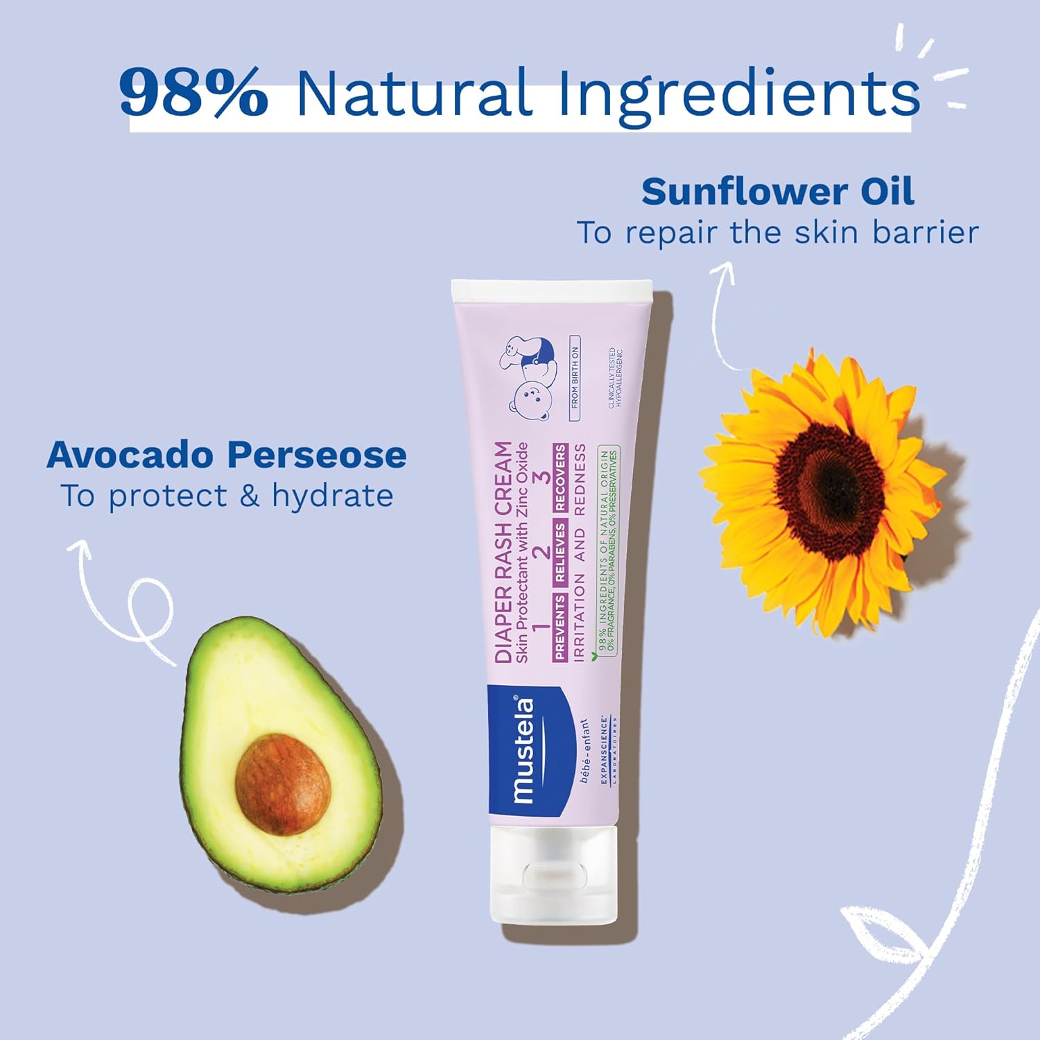 Mustela Baby Diaper Rash Cream 123 - Skin Protectant with Zinc Oxide - Fragrance Free & Paraben Free - with 98% Natural Ingredients - Various Packaging - 5