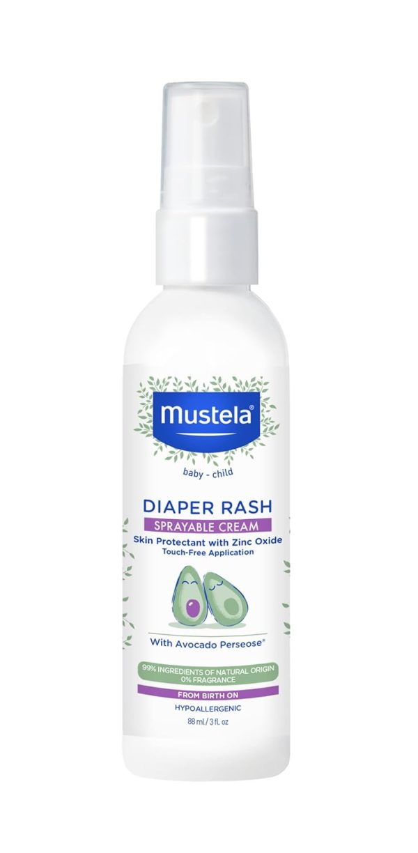 Mustela Baby Diaper Rash Cream Spray – Touch-Free protectant with Zinc Oxide & Natural Avocado - Treats, Soothes and Prevents Diaper Rash- Fragrance-Free - 3 fl. oz - 1