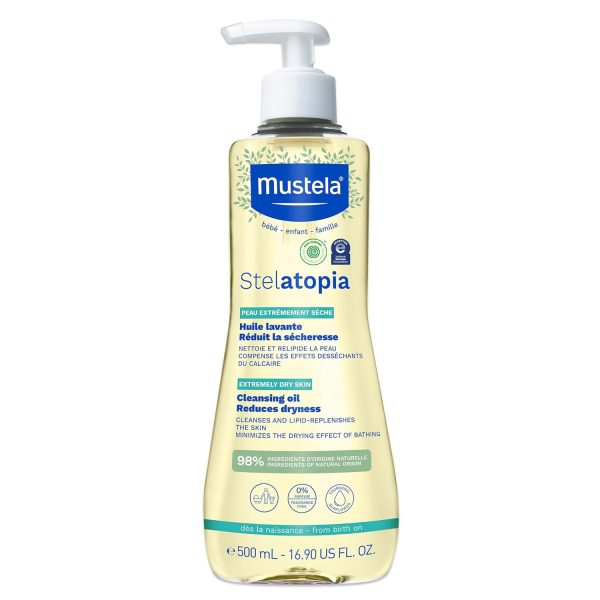 Mustela Stelatopia Eczema-Prone Skin Cleansing Oil - Baby Body Wash with Natural Avocado & Sunflower Oil - Family Skin Care Essentials - EWG Verified - Fragrance-Free & Tear Free - 16.9 fl. oz. - 1