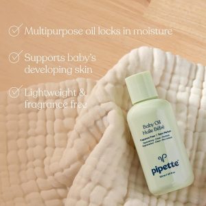 Pipette Baby Oil - Nurture, Moisturize Baby Skin, Vitamin E, Sensitive, Dry Skin, Fragrance Free with Renewable Plant-Derived Squalane, 4.5 fl oz - 3