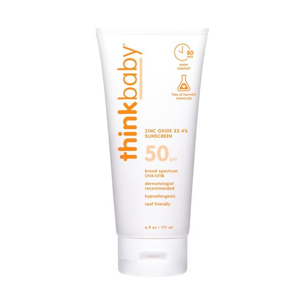 Thinkbaby SPF 50+ Baby Mineral Sunscreen – Safe, Natural Sunblock for Babies - Water Resistant Sun Cream – Broad Spectrum UVA-UVB Sun Protection – Vegan Baby Sunscreen Lotion, 6 Oz. - 1