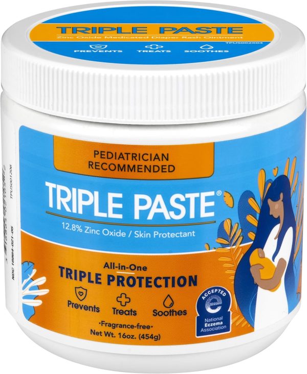 Triple Paste Diaper Rash Cream for Baby - 16 Oz Tub - Zinc Oxide Ointment Treats, Soothes and Prevents Diaper Rash - Pediatrician-Recommended Hypoallergenic Formula with Soothing Botanicals - 1