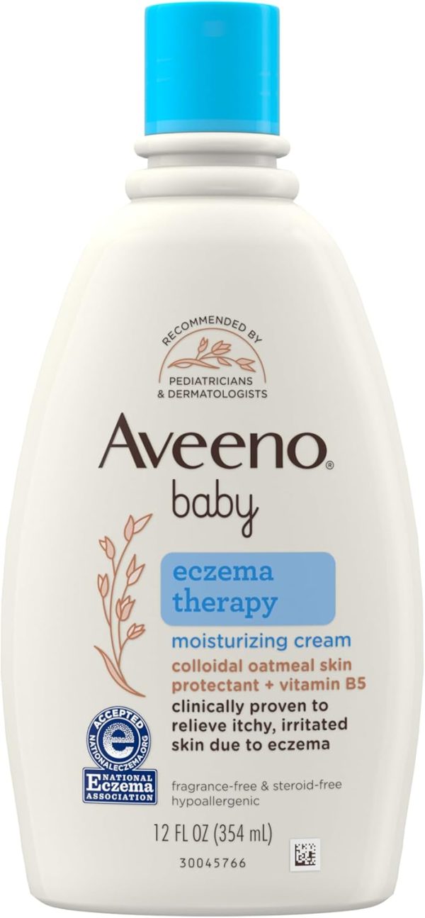 Aveeno Baby Eczema Therapy Moisturizing Cream, Natural Colloidal Oatmeal & Vitamin B5, Baby Cream for Dry, Itchy, Irritated Skin Due to Eczema, Paraben- & Steroid-Free, 12 fl. oz - 1