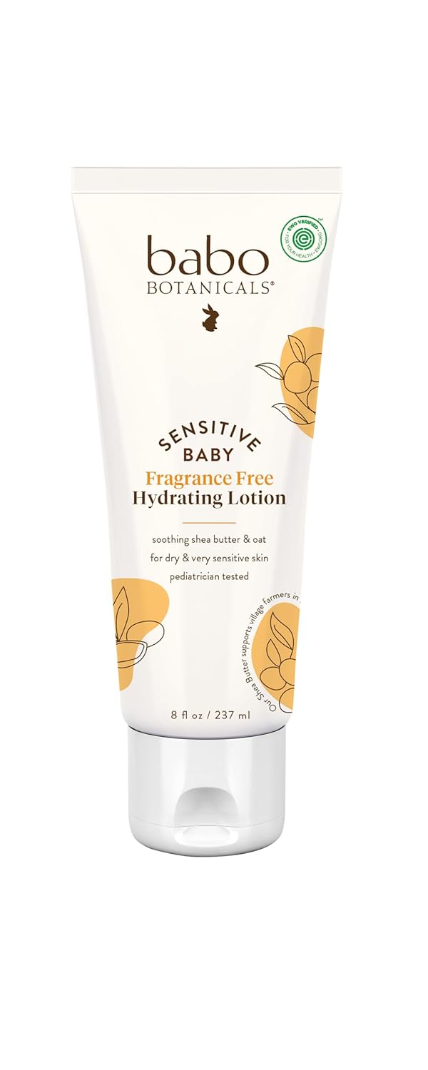 BABO Botanicals Sensitive Baby Fragrance-Free Daily Hydrating Baby Lotion - Shea Butter & Jojoba Oil - for Body & face - for Babies, Kids & Adults with Sensitive Skin - EWG Verified - Vegan - 1