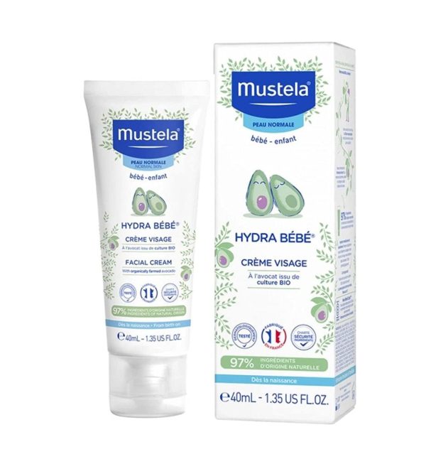 Mustela Hydra Bebe Face Cream – Daily Baby Moisturizer with Natural Avocado, Jojoba Oil & Shea Butter - 1.35 fl. oz. - Packaging may vary - 1