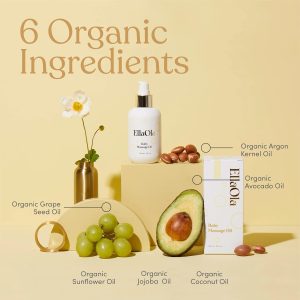 ELLAOLA Organic Moisturizing Baby Massage Oil - Non Greasy Formula Made With Natural Jojoba, Sunflower, and Argan Oil to Hydrate Skin and Protect Against Cradle Cap - 5 fl. oz. - 6