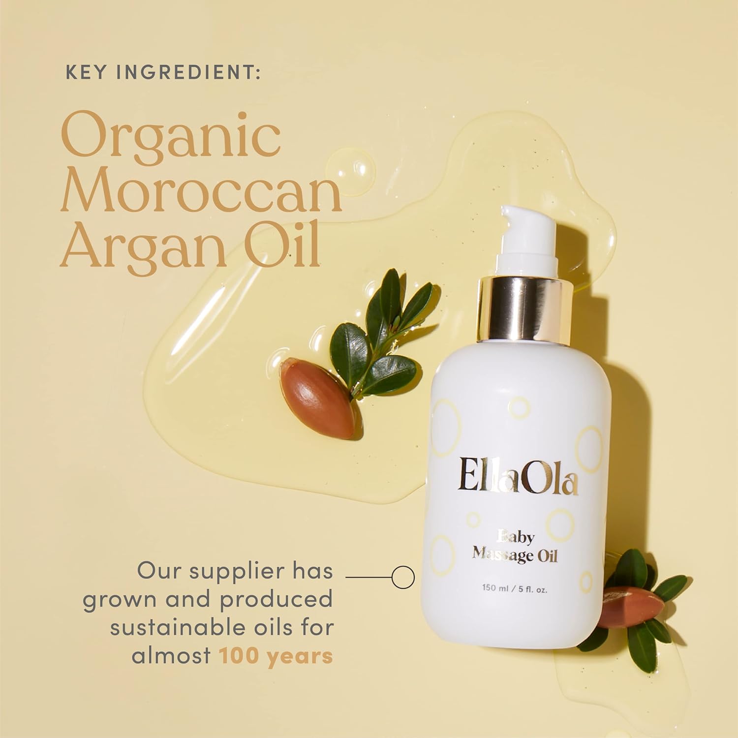 ELLAOLA Organic Moisturizing Baby Massage Oil - Non Greasy Formula Made With Natural Jojoba, Sunflower, and Argan Oil to Hydrate Skin and Protect Against Cradle Cap - 5 fl. oz. - 8