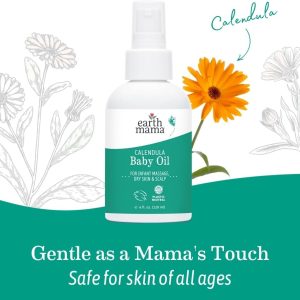 Earth Mama Calendula Baby Oil - Massage Oil for Newborn Skin Care, Dry Skin & Scalp Moisturizer, Fragrance Free, 4-Fluid Ounce - 7
