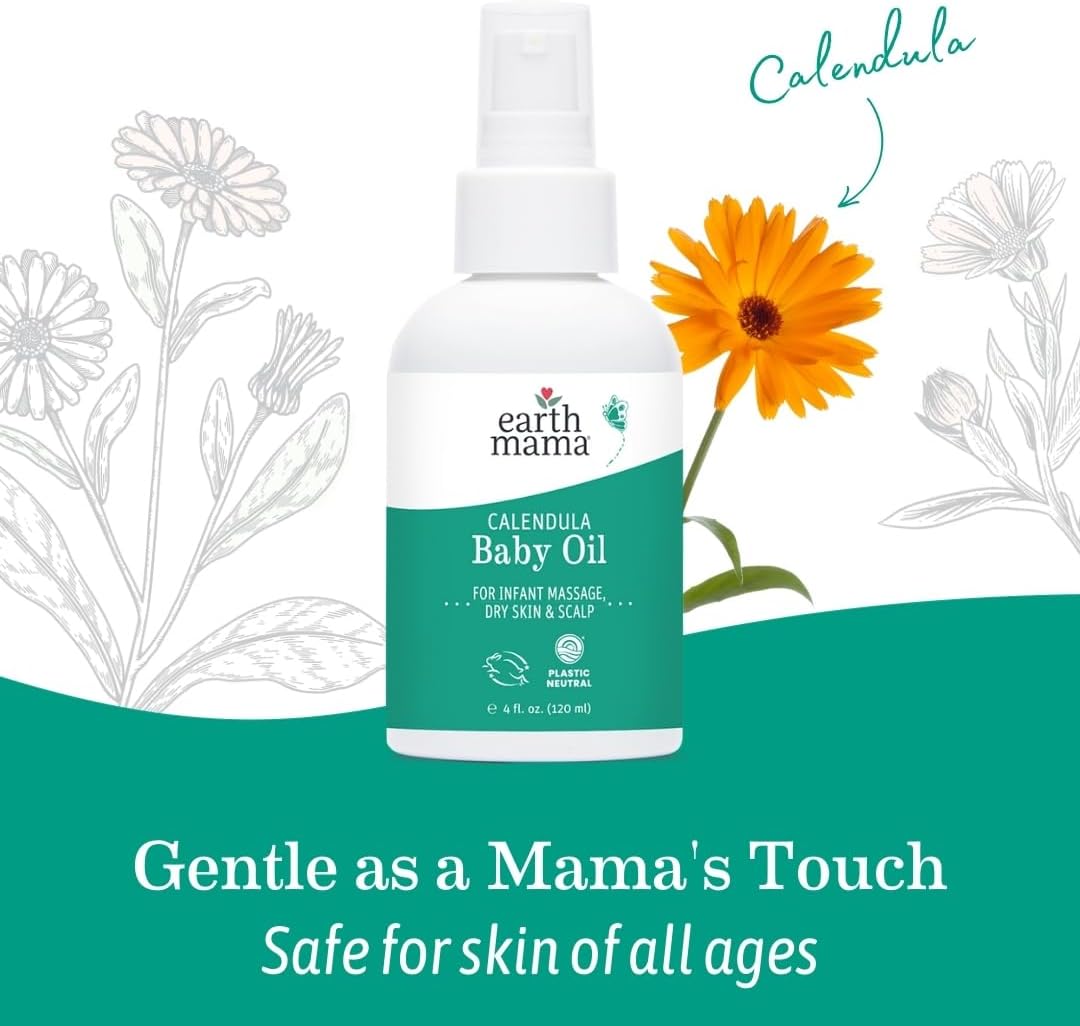 Earth Mama Calendula Baby Oil - Massage Oil for Newborn Skin Care, Dry Skin & Scalp Moisturizer, Fragrance Free, 4-Fluid Ounce - 7