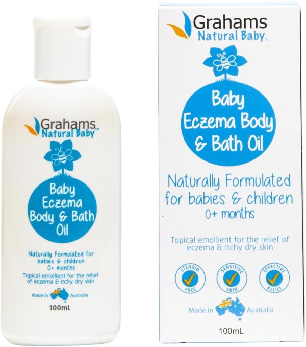 Grahams Natural Baby Eczema Body and Bath Oil - Treat Eczema & Cradle Cap, Relief for Itchy, Dry Skin - Clinically Proven Formula - For Ages 0+ Months to 12 Years (1 x 100ml) - 1