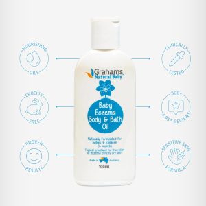 Grahams Natural Baby Eczema Body and Bath Oil - Treat Eczema & Cradle Cap, Relief for Itchy, Dry Skin - Clinically Proven Formula - For Ages 0+ Months to 12 Years (1 x 100ml) - 8
