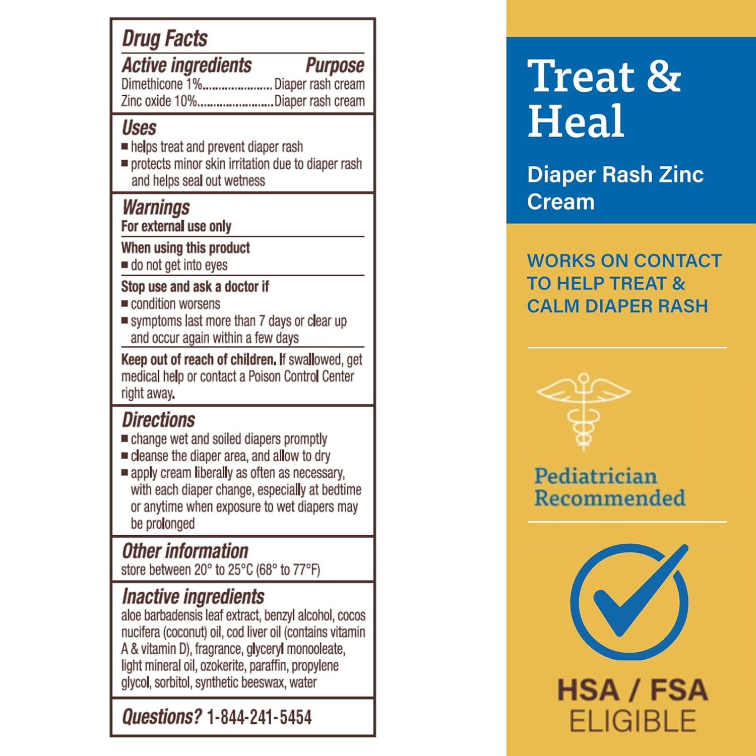 A+D Treat + Heal Zinc Oxide Diaper Rash Cream 16 oz Jar - Soothes & Treats Diaper Rash - Zinc Oxide 10% Dimethicone 1% - Easy Spreading Cream for Baby - Fast Acting - 2