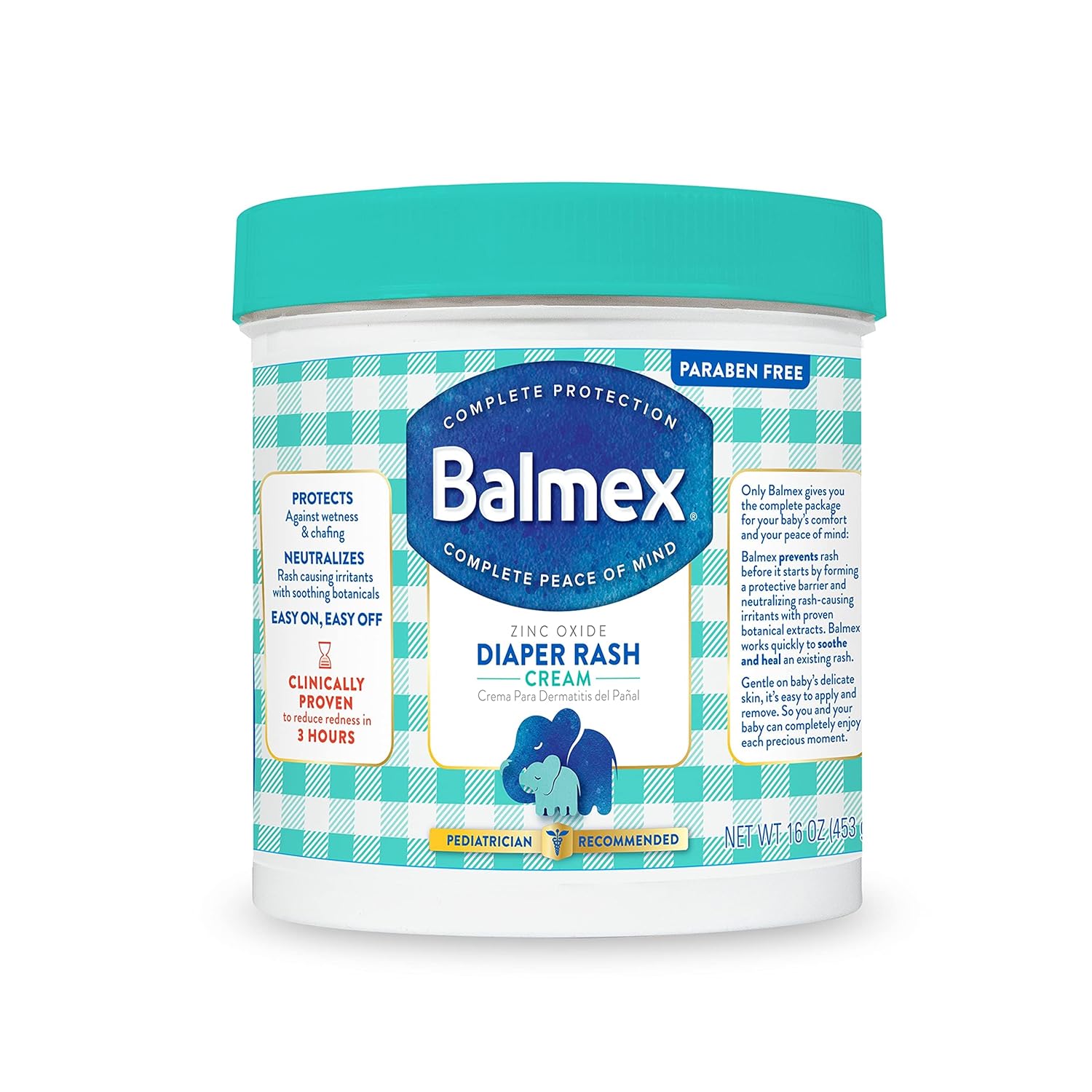 Balmex Complete Protection Daily Baby Diaper Rash Cream, Clinically Proven To Reduce Redness in Just One Use, with Zinc Oxide + Botanicals, Pediatrician-Recommended & Dermatologist Tested, 16oz - 1