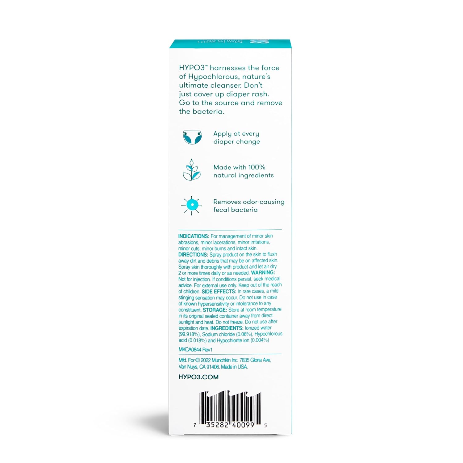 Munchkin HYP03 Diaper Rash Hypochlorous Acid Spray for Face and Body, FSA Eligible, Removes Rash-Causing Germs, Helps Promote Healing, Gentle for Sensitive & Eczema-Prone Skin, 3.4 Ounce - 7