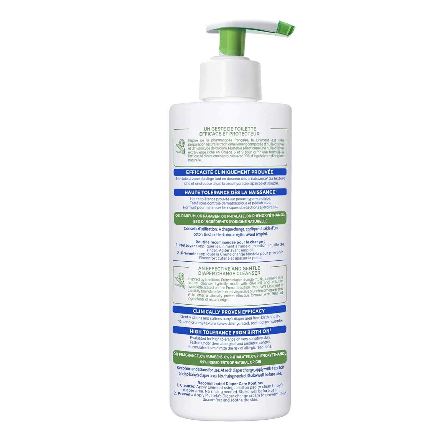 Mustela Liniment - No-Rinse Baby Cleanser for Diaper Change - with Extra Virgin Olive Oil - Fragrance-Free - 13.52 fl. Oz - 2
