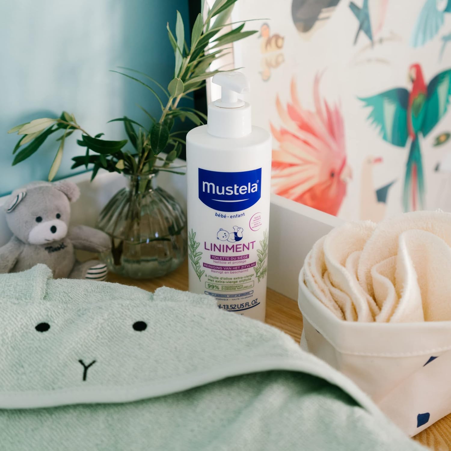 Mustela Liniment - No-Rinse Baby Cleanser for Diaper Change - with Extra Virgin Olive Oil - Fragrance-Free - 13.52 fl. Oz - 5
