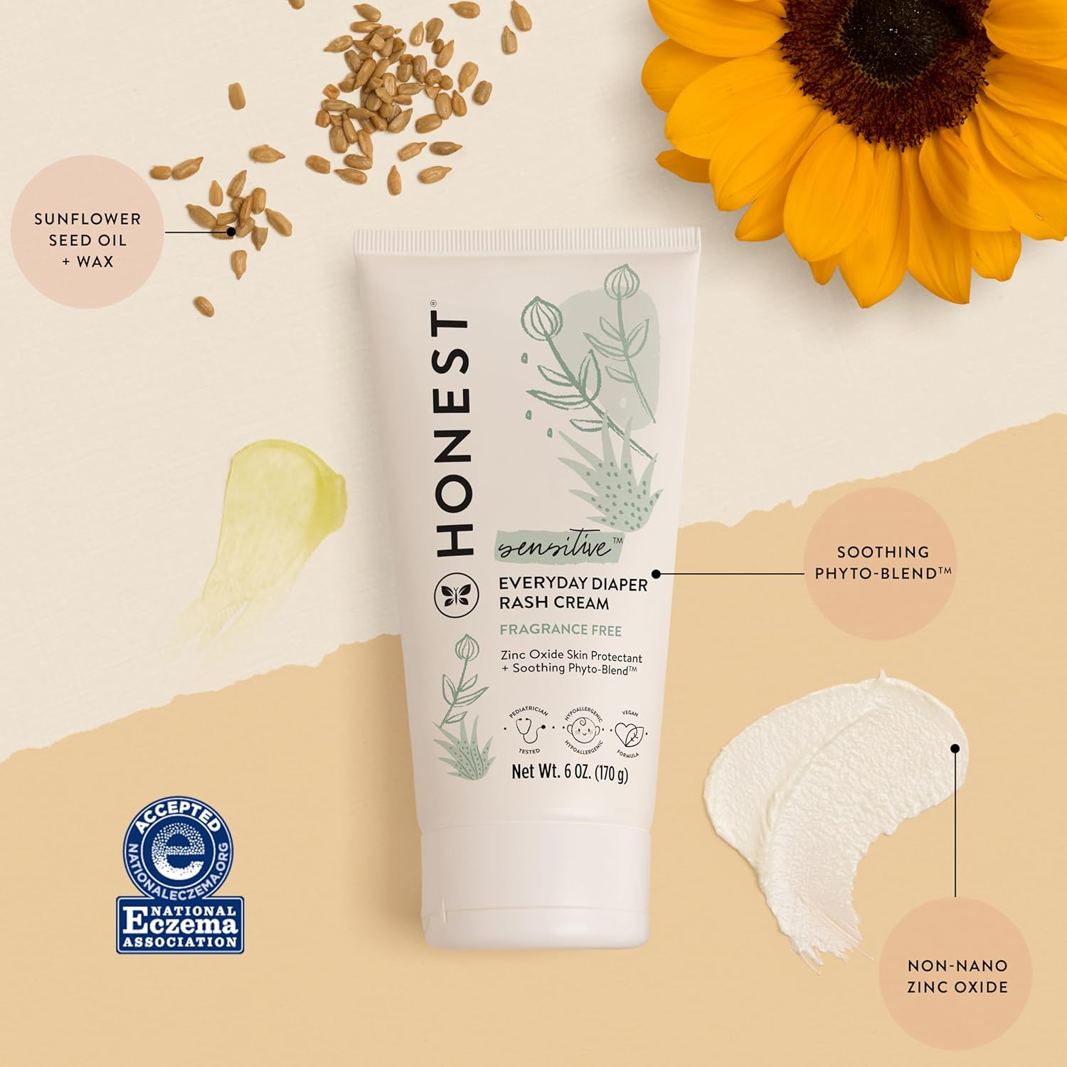 The Honest Company Hypoallergenic Diaper Rash Cream | Moisturizing + Calming Zinc Oxide Ointment | NEA Recognized, Cruelty Free | Value Size, 6 oz - Image 8