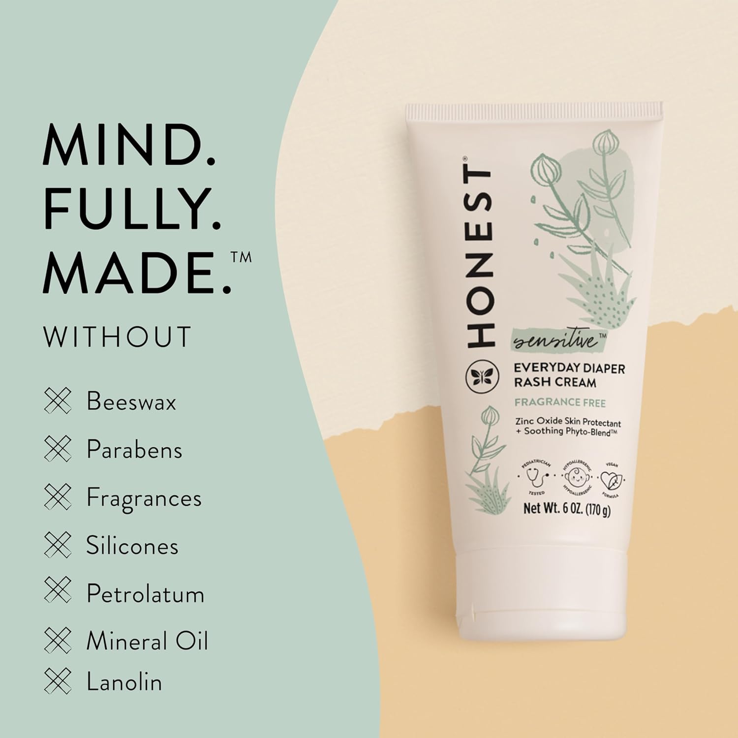 The Honest Company Hypoallergenic Diaper Rash Cream - Moisturizing + Calming Zinc Oxide Ointment - NEA Recognized, Cruelty Free - Value Size, 6 oz - 5