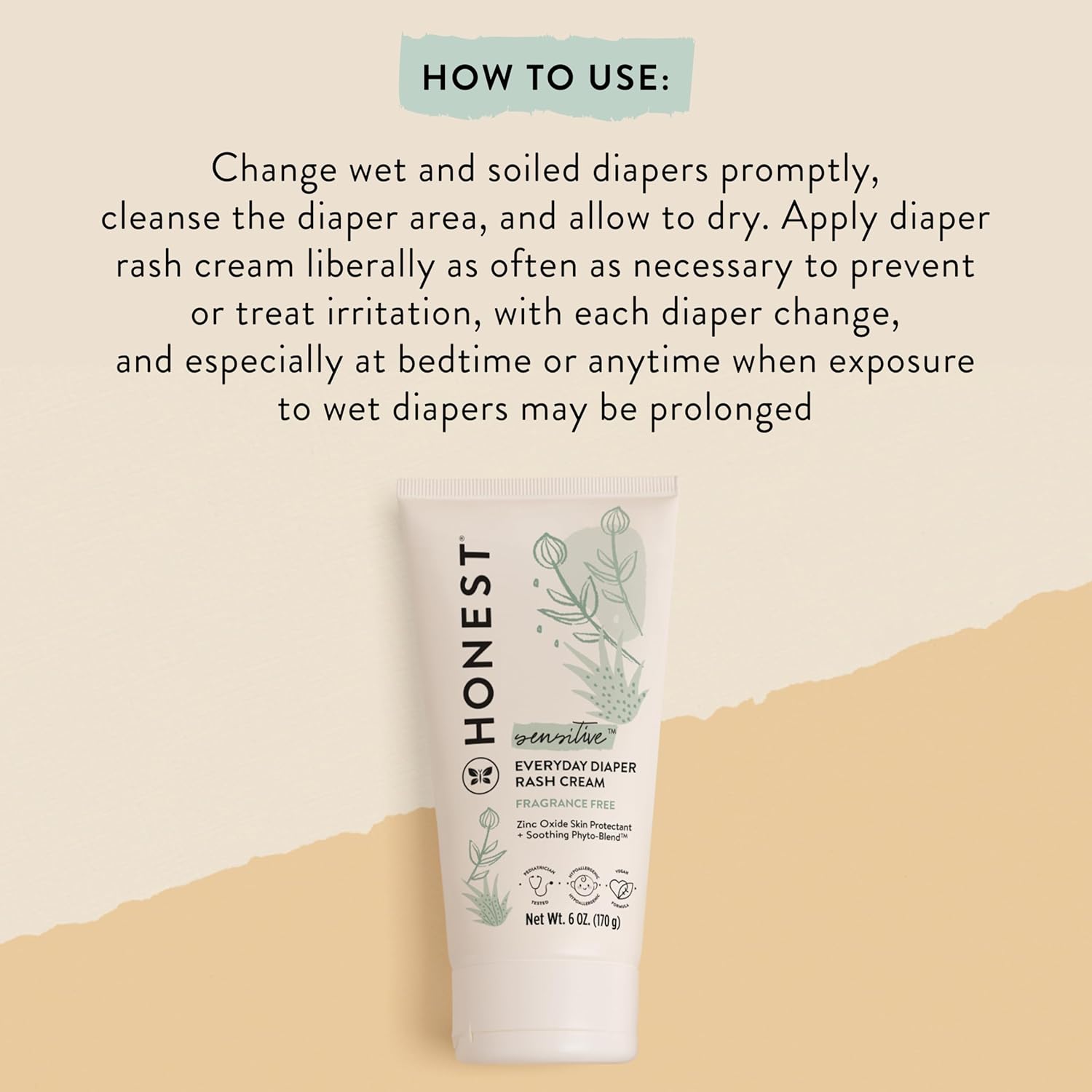 The Honest Company Hypoallergenic Diaper Rash Cream - Moisturizing + Calming Zinc Oxide Ointment - NEA Recognized, Cruelty Free - Value Size, 6 oz - 6