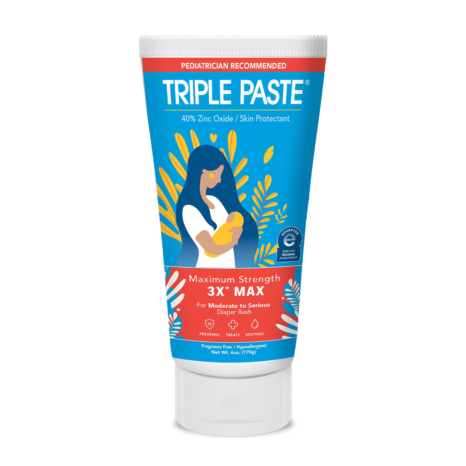 Triple Paste 3X Max Diaper Rash Ointment for Baby, Maximum Strength with 40% Zinc Oxide Ointment for Serious Diaper Rash, 6 oz Tube - 1