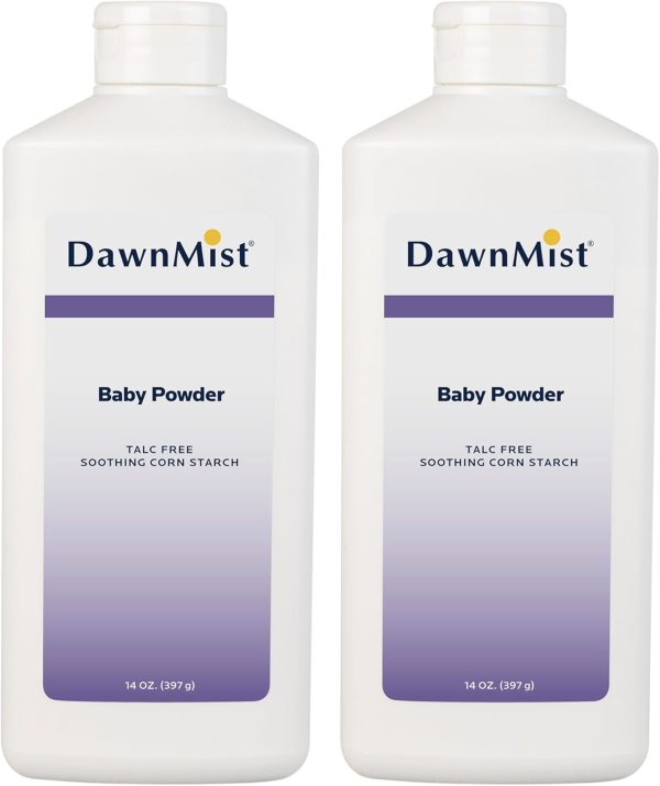 Dukal DawnMist Cornstarch Baby Powder 14 oz – Pack of 2 - Gentle, Talc-Free Formula for Baby & Adult Use, Soothes & Absorbs Moisture - 1