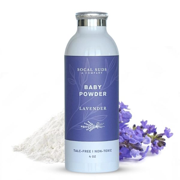 SoCal Suds & Company - Natural Baby Powder Talc-Free - Newborn Essentials with Arrowroot Powder, Kaolin, Aspen Bark Extract for Soft Soothing Protected Skin - Gentle Absorption - Lavender, 4oz - 1