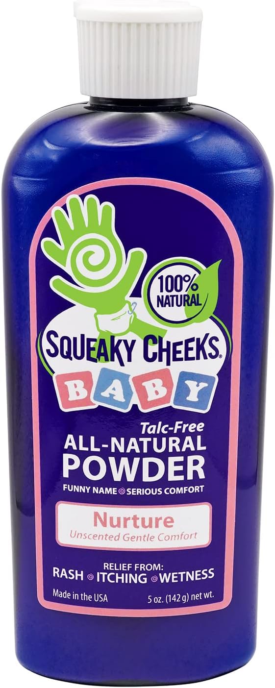 Squeaky Cheeks Baby Powder (5oz) - Organic - Unscented Talc-Free and All Natural Powder - Effective Relief from Rash Wetness and Itching - Also Ideal for Adults - 1