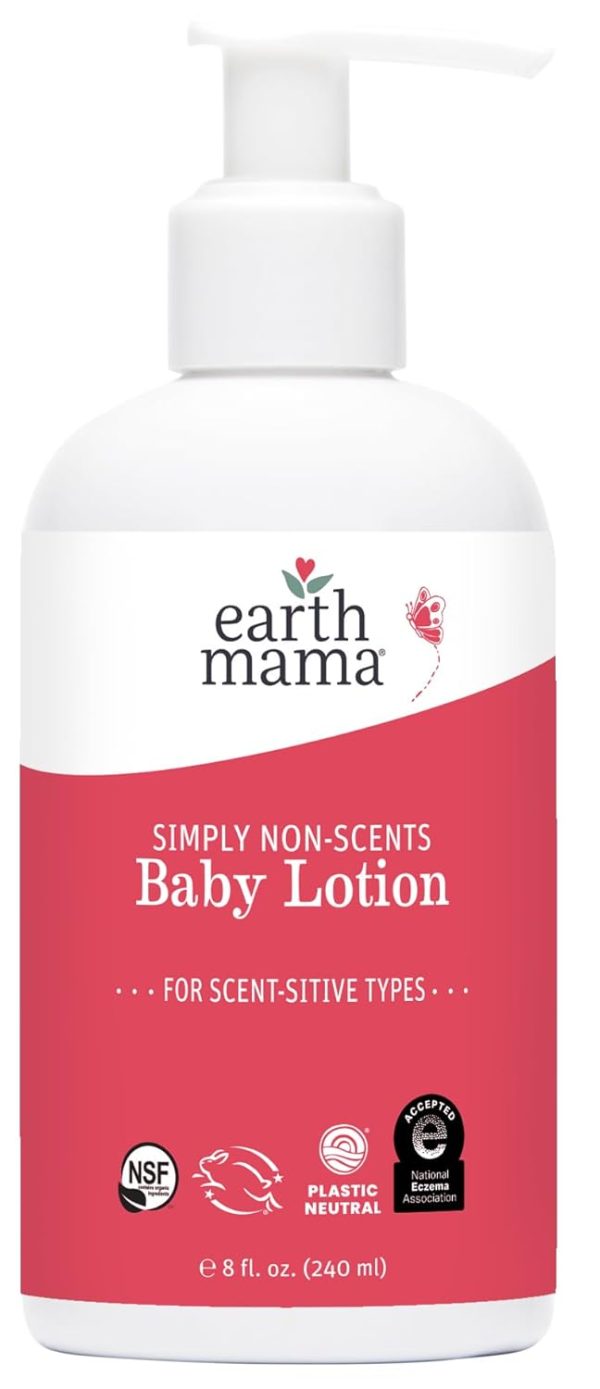 Earth Mama Simply Non-Scents Baby Lotion for Dry Skin, Calendula Cream for Newborn Skin Care, Organic Moisturizer for Children with Aloe Juice, Rooibos, & Shea Butter, Fragrance Free, 8-Fluid Ounce - 1