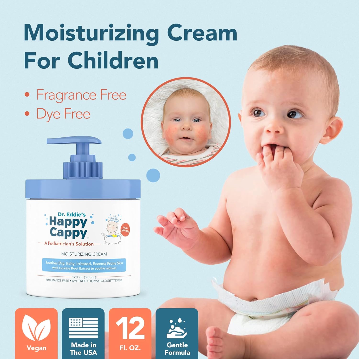 Happy Cappy Moisturizing Cream - Baby Cream for Eczema-Prone Skin, Dry Skin Lotion for Infants, Toddlers & Kids, Pediatrician-Formulated, Gentle, Paraben Free, Hypoallergenic, Sulfate Free - 12 fl oz - 4