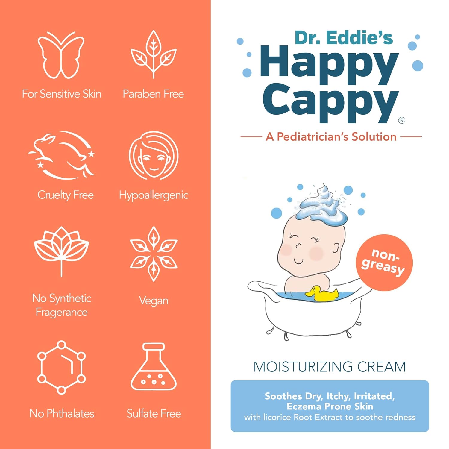 Happy Cappy Moisturizing Cream - Baby Cream for Eczema-Prone Skin, Dry Skin Lotion for Infants, Toddlers & Kids, Pediatrician-Formulated, Gentle, Paraben Free, Hypoallergenic, Sulfate Free - 12 fl oz - 7