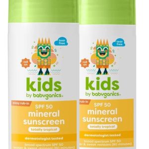 Babyganics SPF 50 Kids Mineral Sunscreen Roller Ball, Totally Tropical - UVA UVB Protection - Octinoxate & Oxybenzone Free - Water Resistant - 2 Pack - 1