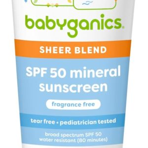 Babyganics SPF 50 Mineral Sunscreen Lotion, Sheer Blend, UVA UVB Protection, Octinoxate & Oxybenzone Free, Water Resistant, Fragrance Free, 3 oz - 1